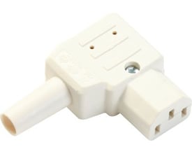 Martin Kaiser apparatstik 3P vinkel, hun C13 i hvid plast, med jordforbindelse til trang plads.