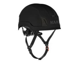 Sort Kask Zenith X Max sikkerhedshjelm med afrundet skal og justerbar hagerem, set skråt forfra.