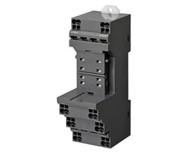 Omron relæsokkel PYF-08-PU-L BY i grå plast med push-in terminaler, egnet til 8-polet montering på DIN-skinne eller direkte montage.