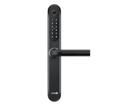 Sort Zafe T-Lock Scandi-dørlås med smalt 39 mm langskilt, fysiske knapper og vandret dørgreb.