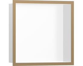 Hansgrohe XtraStoris Individual vægniche 300x300x100mm i børstet bronze med mat hvid indsats, klar til indbygning.