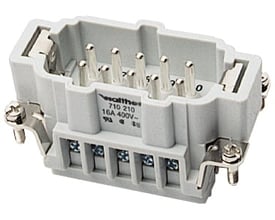 Procon B-stikindsats med 10 poler, 16A og 500V, mærket 1-10 med skrueklemmer og metalklemmer.