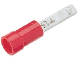 Elpress isoleret flad stiftkabelsko, rød, med præget mærkning '0,5-1,5' mm² på fortinnet kobber.