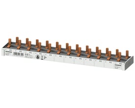Siemens PIN stiftskinne 5ST med 10mm² tilslutning og 12 stærke kobberben. Synlig produktinformation og sikkerhedssymboler.