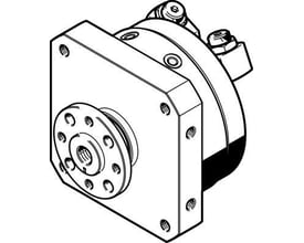 Festo semi-rotary drive DSM-25-270-P-FW-A-B med flangeaksel og synlige monteringshuller, vist i teknisk tegning.