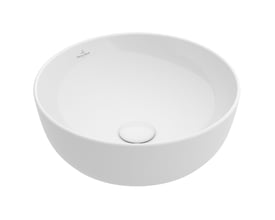 Rund, hvid Villeroy & Boch Artis 4179 bordstående håndvask med synligt afløbsdæksel, Ø 43 cm.