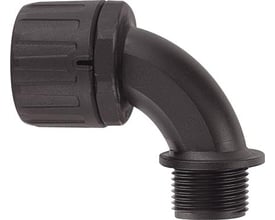 HellermannTyton PA66 forskruning med 90° vinkel, M12 gevind og til Ø10mm kabel i sort PA66 plast.