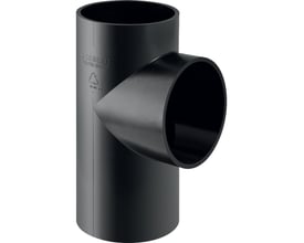 Geberit 160 mm sort PEH grenrør med 88,5 graders vinkel og tydeligt Geberit logo præget på siden.