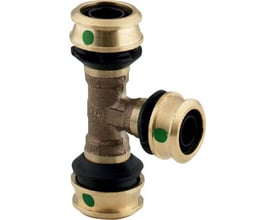 Viega Raxofix T-stykke i messing med tydelige grønne mærker, dimensioner 40x20x40mm, fremviser SC-Contur og monteringsklar design.