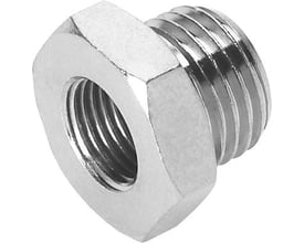 Festo reducilnippel NPFC-R-G34-G12-MF fremstillet i forniklet messing med indvendige og udvendige gevind.