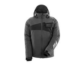 Mascot vinterjakke, 4XL, mørk antracit/sort, vist forfra med lynlås, brystlomme og CORDURA®-forstærkninger.