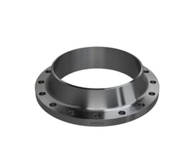 Indura 18" flange, ANSI B16.5 150 lbs RF med en diameter på D635 mm, viser det polerede udseende og monteringshuller.