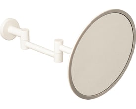 Cosmic vægmonteret kosmetikspejl i mat hvid med 5x forstørrelse og en diameter på 20 cm. Spejlet har en justerbar arm og rund ramme.