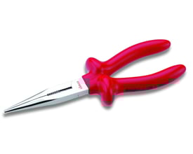 Laus spidstang på 200 mm med røde isolerede greb og poleret kæde, godkendt til 1000V.