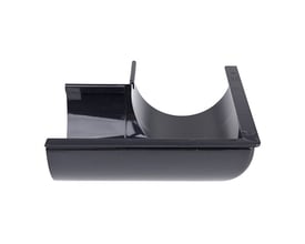 Plastmo udvendig gering i sort plast med 90 graders vinkel og 12" størrelse, vist fra siden på hvid baggrund.