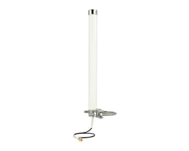 Hvid DeLock LTE-antenne på 27 cm med SMA-stik og beslag til fast mastemontering.