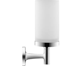 Duravit Starck T glasholder i krom finish med hvidt matteret glas, vist fra siden med vægbeslag.