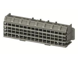 ABB Smissline TP power hulprailhouder med plads til 8 moduler, vist fra siden med detaljeret ruminddeling.