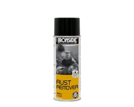 Ironside rustløsner spray på 400 ml i sort og gul dåse, vist forfra med rustent gevind på etiketten.