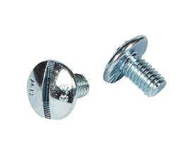 Legrand M6 x 10mm elgalvaniserede skruer vist fra to forskellige vinkler på hvid baggrund.