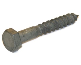 Fransk skrue DIN 571 med M10x160 mm dimension, varmgalvaniseret med udvendigt 6-kant hoved, placeret på hvid baggrund.