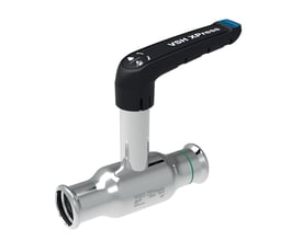 VSH Xpress kuglehane i rustfrit stål med 15 mm diameter, høj spindel og sort håndtag med VSH Xpress logo.