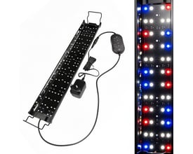 Sort terrarielampe med UVA/UVB-lys til reptiler, justerbar fra 80 til 100 cm, med ledning og betjeningsenhed.