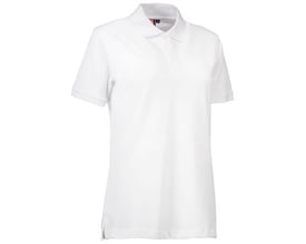 Klassisk hvid ID Identity poloshirt til damer i størrelse S, fremstillet i piquékvalitet med stretch og tone i tone-knapper.