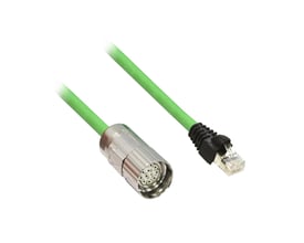 Schneider Electric PD3 encoder kabel på 3 meter, med et rundt metallstik i den ene ende og et RJ45-stik i den anden.