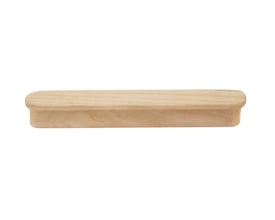 Beslagboden møbelgreb i ask på 157 mm, vist vandret forfra med afrundede ender og lys træstruktur.