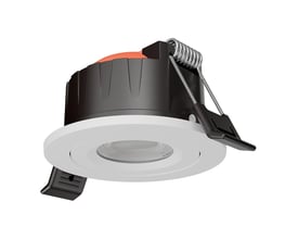 Ledvance LDV Spot Combo er en hvid, rund og justerbar indbygningsspot med synlig linse, sort hus og monteringsclips.