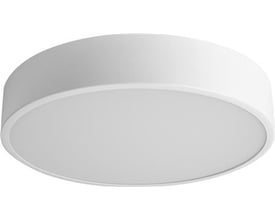 Hvidt, rundt Campus C400 LED-påbygningsarmatur fra Unic-Light med opal afskærmning, set skråt nedefra.