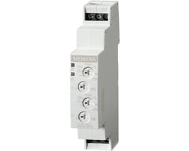 Siemens tidsrelæ UC 240V med skruetilslutning og LED statusindikator, 17,5 mm bredt DIN-skinne modul.
