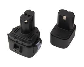 To sorte Roth 18V batterier til minipres maskine, vist på en hvid baggrund med fokus på deres design og tilslutningsmekanismer.