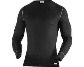Fristads sort t-shirt med lange ærmer i svedtransporterende 100% polyester materiale med grå kontrastsømme.