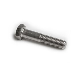 M6x35 ISO 4014 A4 syrefast bolt fremstillet i rustfrit stål, der viser gevind og sekskantet hoved.