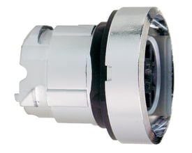 Schneider Electric Harmony Style 4 trykknapdel med krom frontring og 22mm diameter på hvid baggrund.