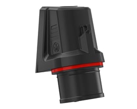 Walther CEE vægindtag NEO 5P 6H i rød og sort plast, 400V, 16A med fasevender og IP54-klassificering.