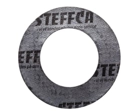 Grå, ringformet flangepakning carb 3/4'' DN20, 60 × 28 × 1,5 mm, med STEFFCA-tryk på overfladen.