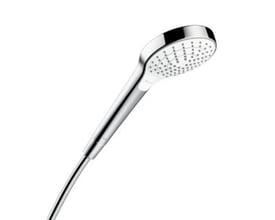 Hansgrohe Croma Select S Vario håndbruser i krom, set fra siden med fokus på design og stråledyser.