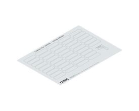 Ark med Cubic barrier labels til UL type 12, med rækker af blanke, afrundede felter og Cubic-logo.