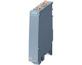 Siemens Scalance W700 IWLAN access punkt med to R-SMA antenne tilslutninger og LED-indikatorer. Fremstillet af grå plastmateriale.