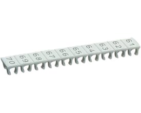 Wieland mærke stribe 9705A/5/10B 61-70 i hvid, 5 mm bred, viser numrene 61 til 70.
