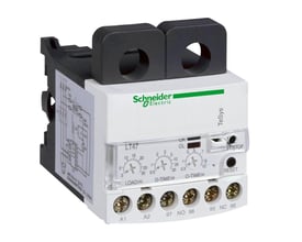Schneider Electric TeSys LR47 elektronisk overstrømsrelæ med manuel reset og 200-240V AC, viser justeringsknapper for LOAD, D-TIME og O-TIME.