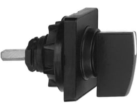 Schneider Electric nøglegreb BD1KAC1S i sort plast med firkantet greb og metalaksel, 45x45 mm front.