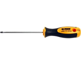 Ironside skruetrækker med lige kærv, 4,0 x 100 mm, set fra siden med sort og gult håndtag.
