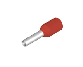 Enkel Weidmüller terminalrør i rød farve til 1,0 mm² ledere, isoleret med plastkrave af polypropylen.
