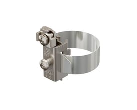 Båndklemme EB 2 i metal med et justerbart spændebånd, der passer til rør fra 8-114 mm.