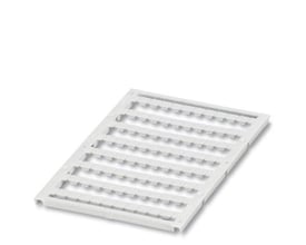 Nærbillede af Phoenix Contact UC1-TMF 6 mærkeskilte, viser de individuelle rum til mærkning og materialets polyamid-struktur.