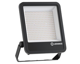 Sort Ledvance Floodlight Area Asym 133 W LED-projektør på monteringsbøjle, vist forfra med stor lysflade.